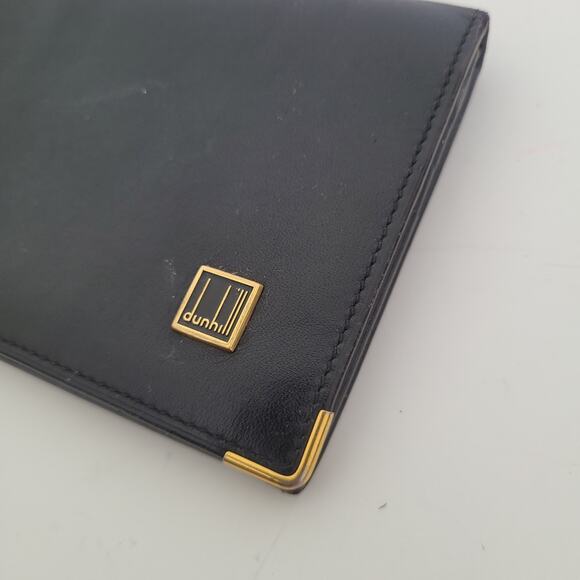 Dunhill Designer Checkbook Card Slim Bill Holder Wallet Black Bifold Leather - Picture 11 of 11